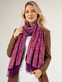 LARGE PURPLE MULTI COLOUR PAISLEY PASHMINA SHAWL SCARF WRAP - A-SHU.CO.UK
