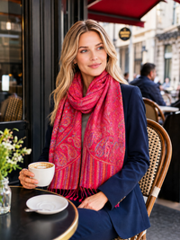 LARGE RED MULTI COLOUR PAISLEY PASHMINA SHAWL SCARF WRAP - A-SHU.CO.UK