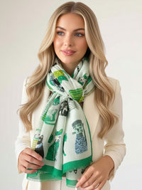 CREAM AND GREEN LIGHTWEIGHT BORDER CAT SCARF