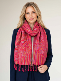 LARGE RED MULTI COLOUR PAISLEY PASHMINA SHAWL SCARF WRAP - A-SHU.CO.UK