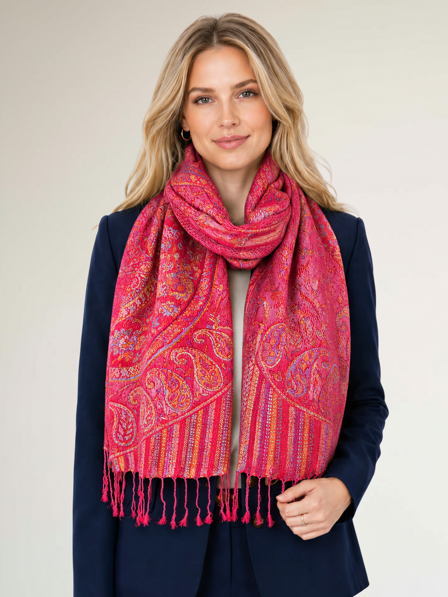 LARGE RED MULTI COLOUR PAISLEY PASHMINA SHAWL SCARF WRAP - A-SHU.CO.UK
