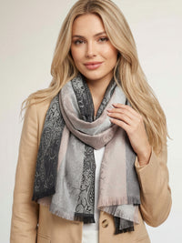 LARGE REVERSIBLE GREY OMBRE PAISLEY PRINT PASHMINA SHAWL SCARF WRAP - A-SHU.CO.UK