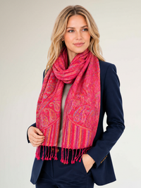 LARGE RED MULTI COLOUR PAISLEY PASHMINA SHAWL SCARF WRAP - A-SHU.CO.UK