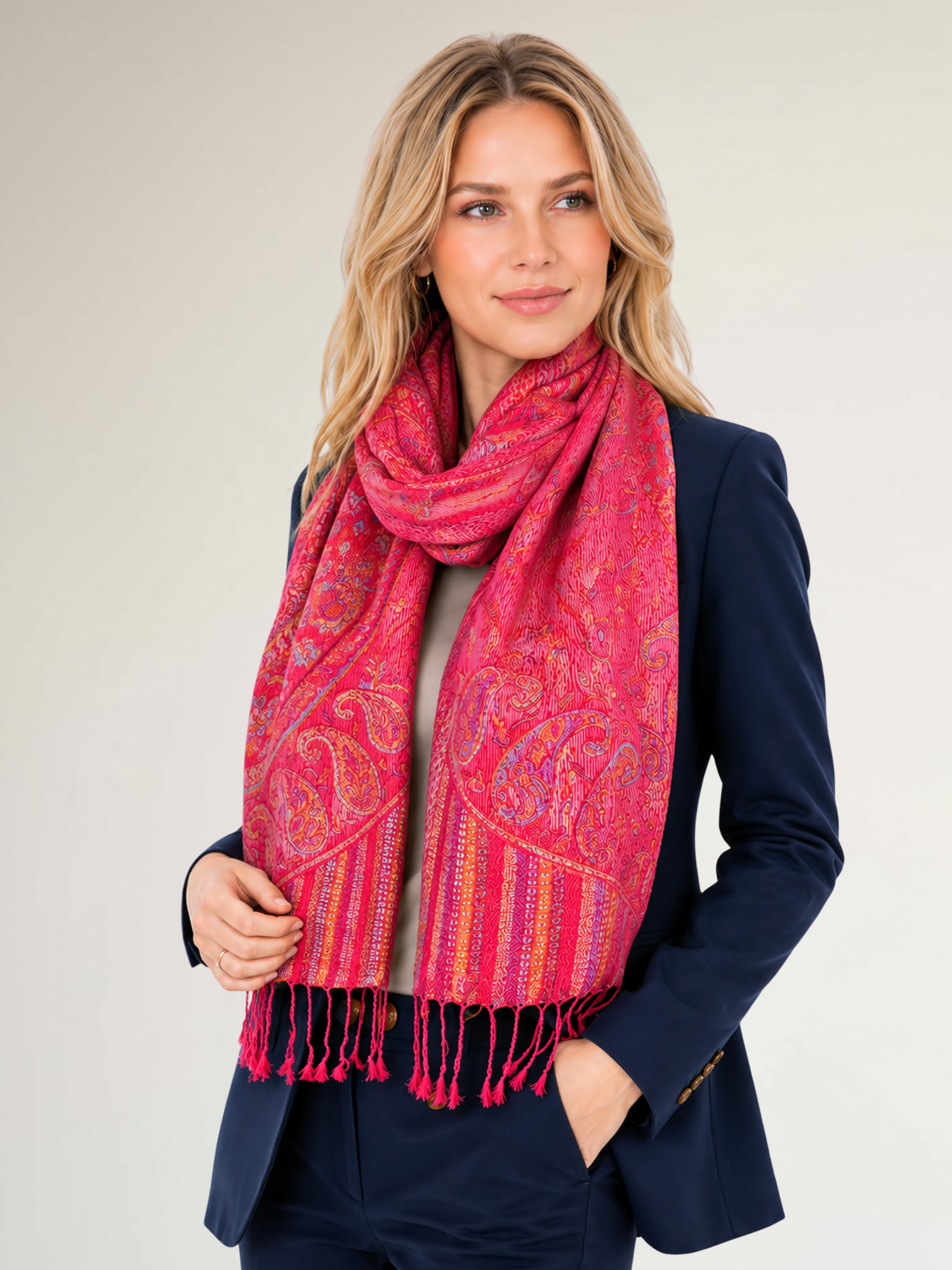 LARGE RED MULTI COLOUR PAISLEY PASHMINA SHAWL SCARF WRAP - A-SHU.CO.UK