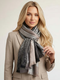 LARGE REVERSIBLE GREY OMBRE PAISLEY PRINT PASHMINA SHAWL SCARF WRAP - A-SHU.CO.UK