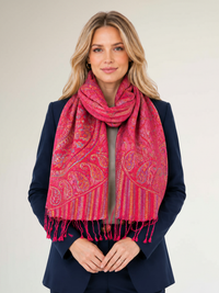 LARGE RED MULTI COLOUR PAISLEY PASHMINA SHAWL SCARF WRAP - A-SHU.CO.UK
