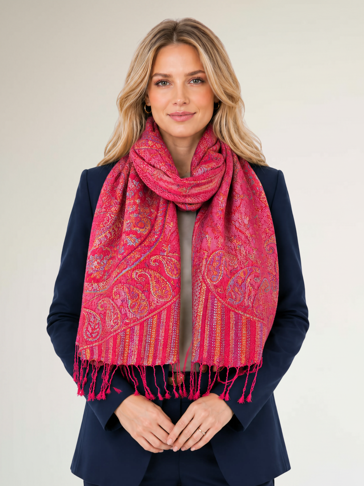LARGE RED MULTI COLOUR PAISLEY PASHMINA SHAWL SCARF WRAP - A-SHU.CO.UK