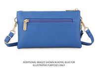 SMALL MULTI-POCKET CROSSBODY PURSE BAG WITH WRIST AND LONG STRAPS - BLUE