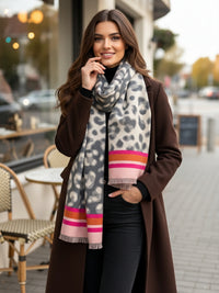 PINK CASHMERE BLEND COLOURFUL LEOPARD PRINT SCARF