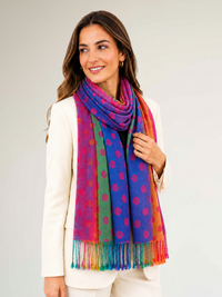 LARGE FUCHSIA PINK MULTI-COLOUR DOT PRINT PASHMINA SHAWL SCARF - A-SHU.CO.UK