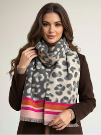 PINK CASHMERE BLEND COLOURFUL LEOPARD PRINT SCARF