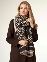 LARGE BLACK RETRO PRINT REVERSIBLE WOOL WINTER SHAWL BLANKET SCARF