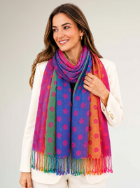 LARGE FUCHSIA PINK MULTI-COLOUR DOT PRINT PASHMINA SHAWL SCARF - A-SHU.CO.UK