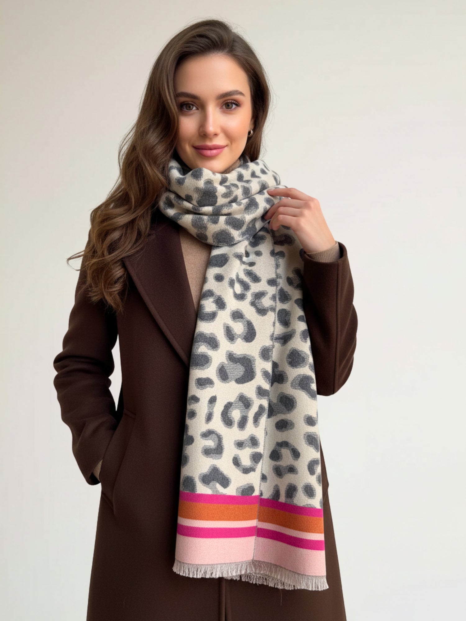 PINK CASHMERE BLEND COLOURFUL LEOPARD PRINT SCARF