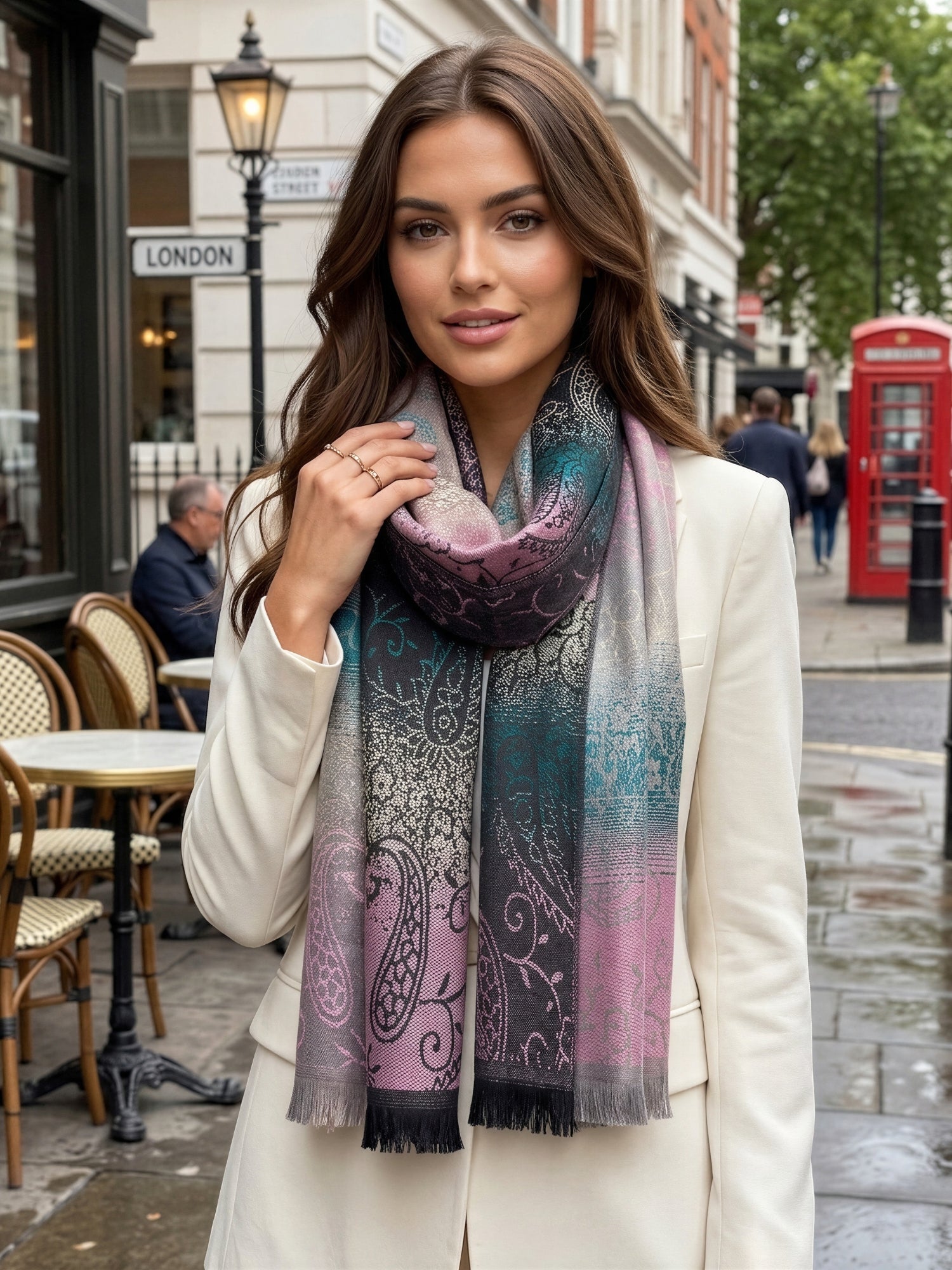 LARGE REVERSIBLE PINK OMBRE PAISLEY PRINT PASHMINA SHAWL SCARF WRAP