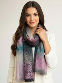LARGE REVERSIBLE PINK OMBRE PAISLEY PRINT PASHMINA SHAWL SCARF WRAP