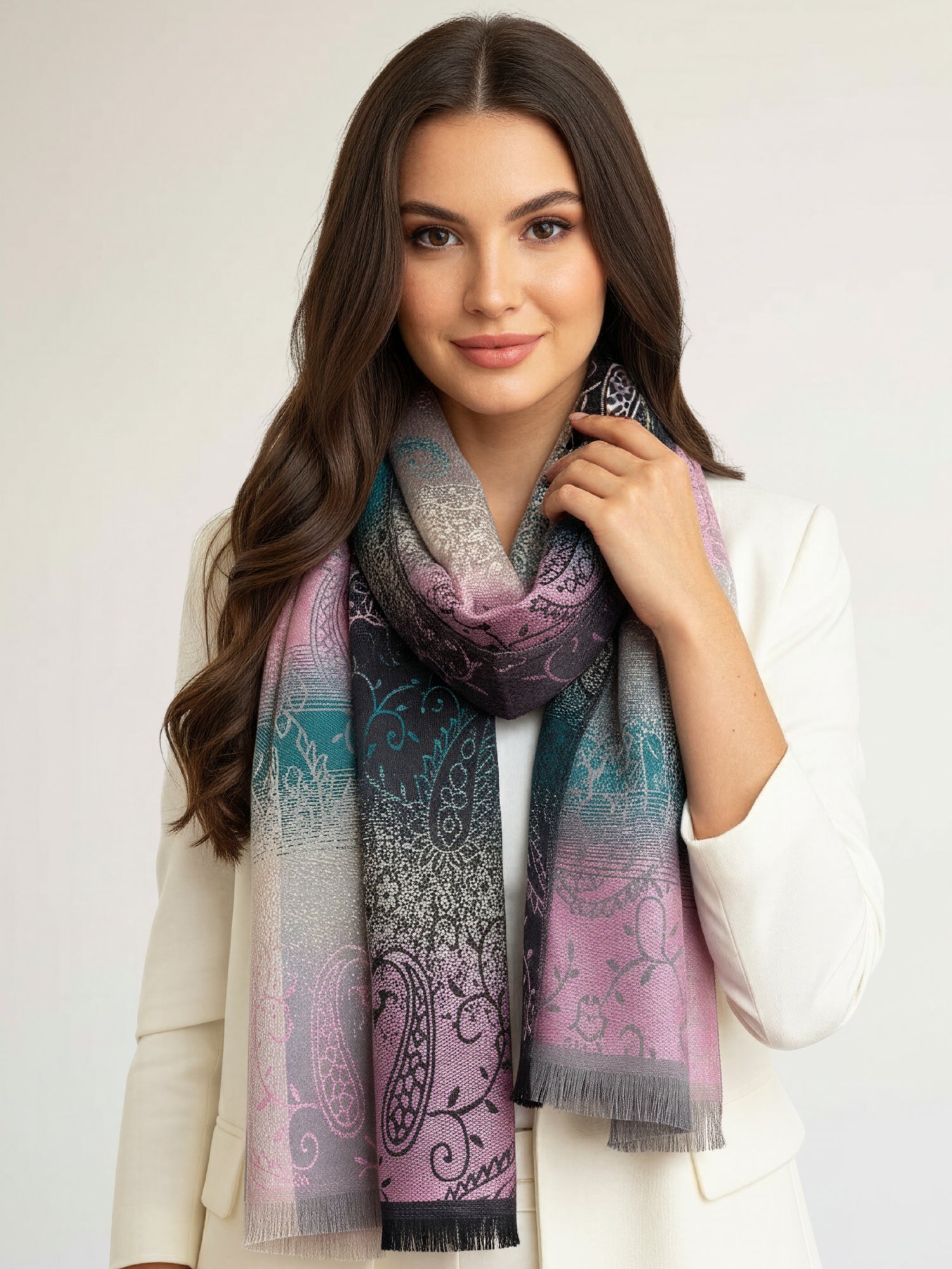 LARGE REVERSIBLE PINK OMBRE PAISLEY PRINT PASHMINA SHAWL SCARF WRAP