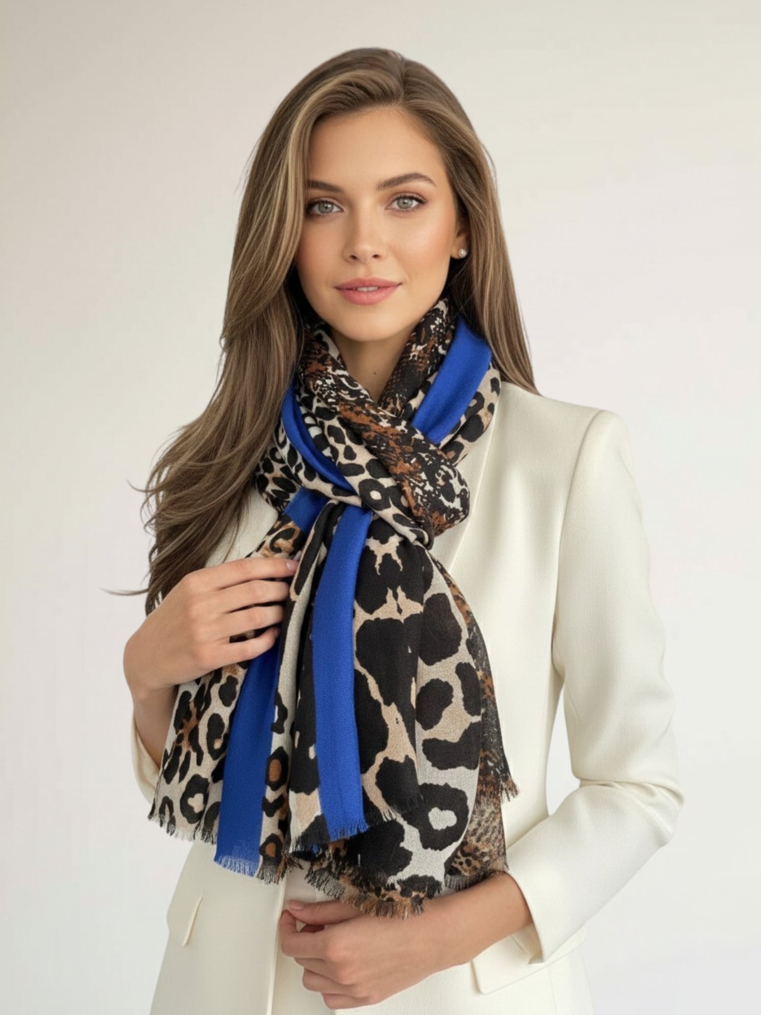 LARGE ROYAL BLUE SNAKESKIN AND LEOPARD PRINT SCARF