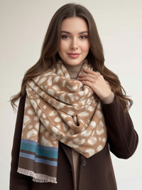 TEAL CASHMERE BLEND COLOURFUL LEOPARD PRINT SCARF