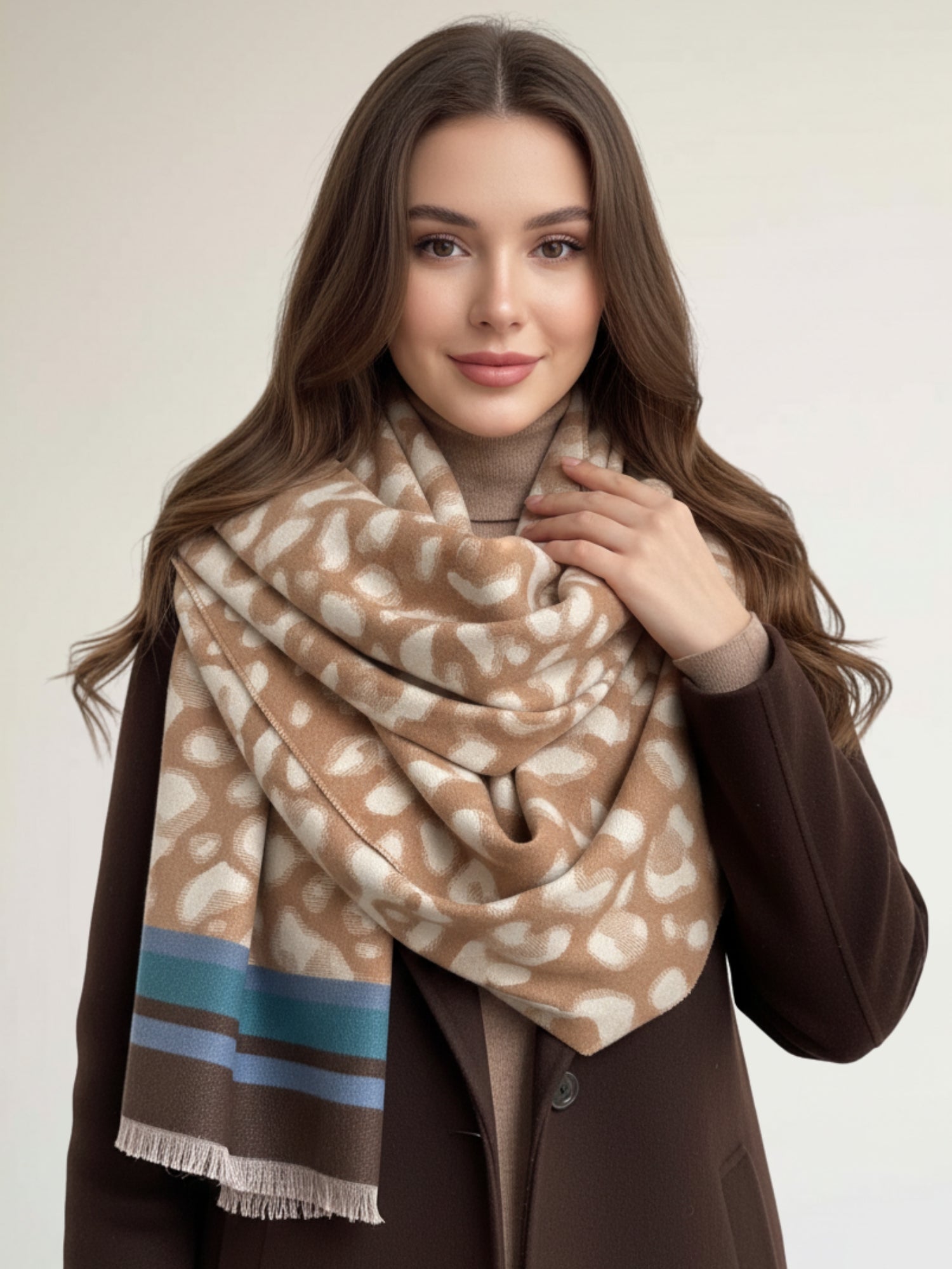 TEAL CASHMERE BLEND COLOURFUL LEOPARD PRINT SCARF