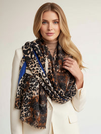 LARGE ROYAL BLUE SNAKESKIN AND LEOPARD PRINT SCARF