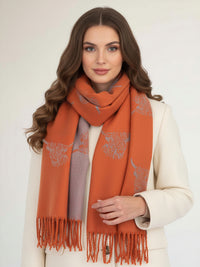 CASHMERE HIGHLAND COW PRINT REVERSIBLE WINTER SHAWL BLANKET SCARF - ORANGE