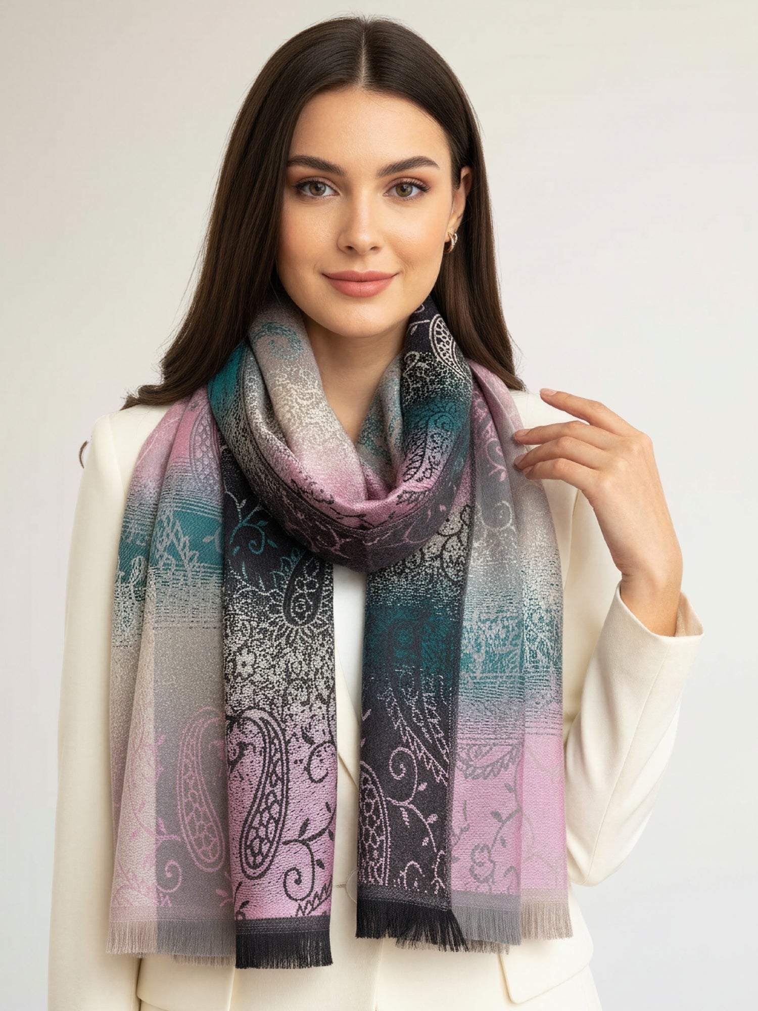 LARGE REVERSIBLE PINK OMBRE PAISLEY PRINT PASHMINA SHAWL SCARF WRAP