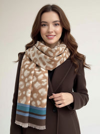 TEAL CASHMERE BLEND COLOURFUL LEOPARD PRINT SCARF
