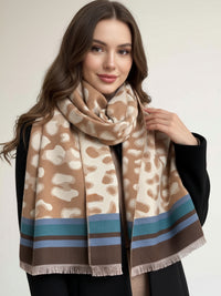 TEAL CASHMERE BLEND COLOURFUL LEOPARD PRINT SCARF