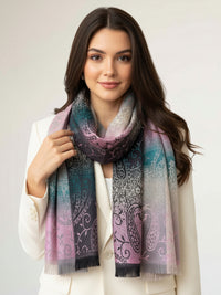 LARGE REVERSIBLE PINK OMBRE PAISLEY PRINT PASHMINA SHAWL SCARF WRAP