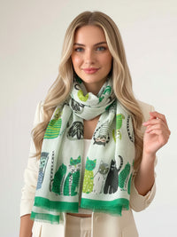 CREAM AND GREEN LIGHTWEIGHT BORDER CAT SCARF