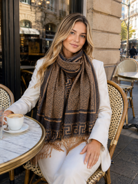 GEOMETRIC PLUM LIGHTWEIGHT PASHMINA SHAWL SCARF - A-SHU.CO.UK