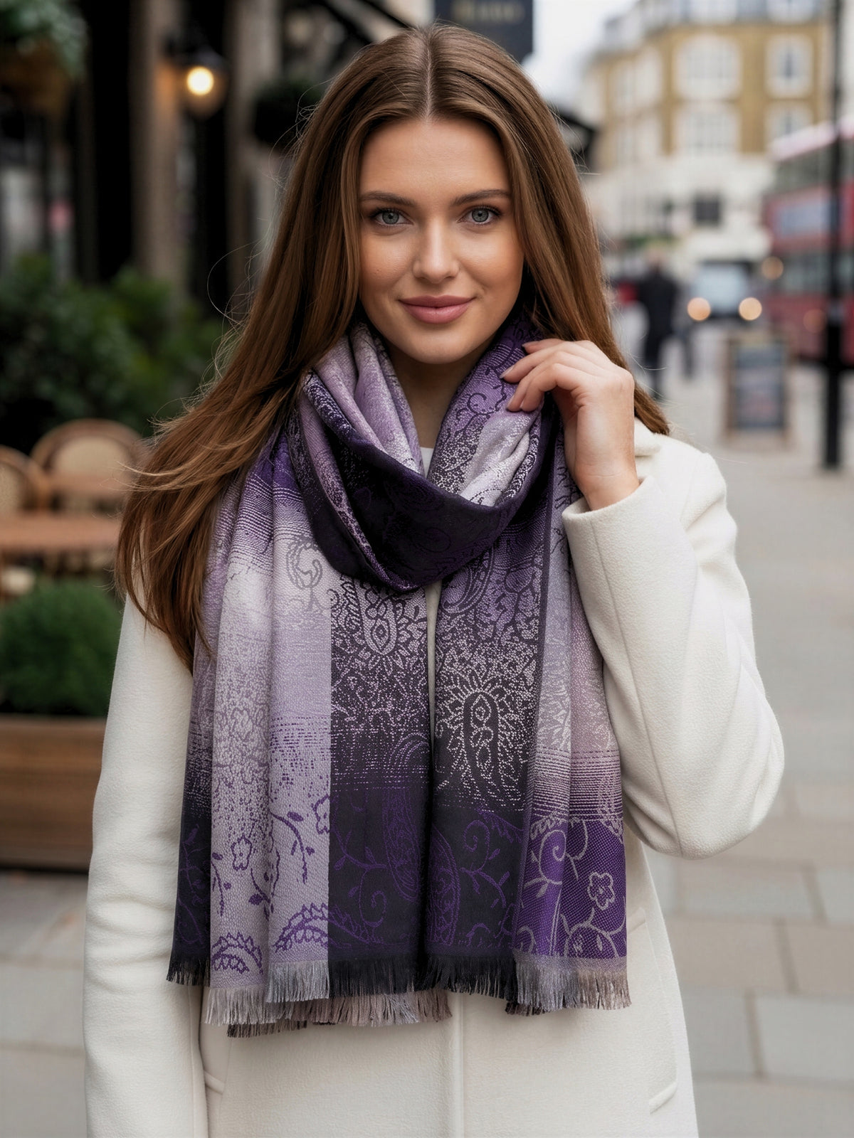 LARGE REVERSIBLE PURPLE OMBRE PAISLEY PRINT PASHMINA SHAWL SCARF WRAP