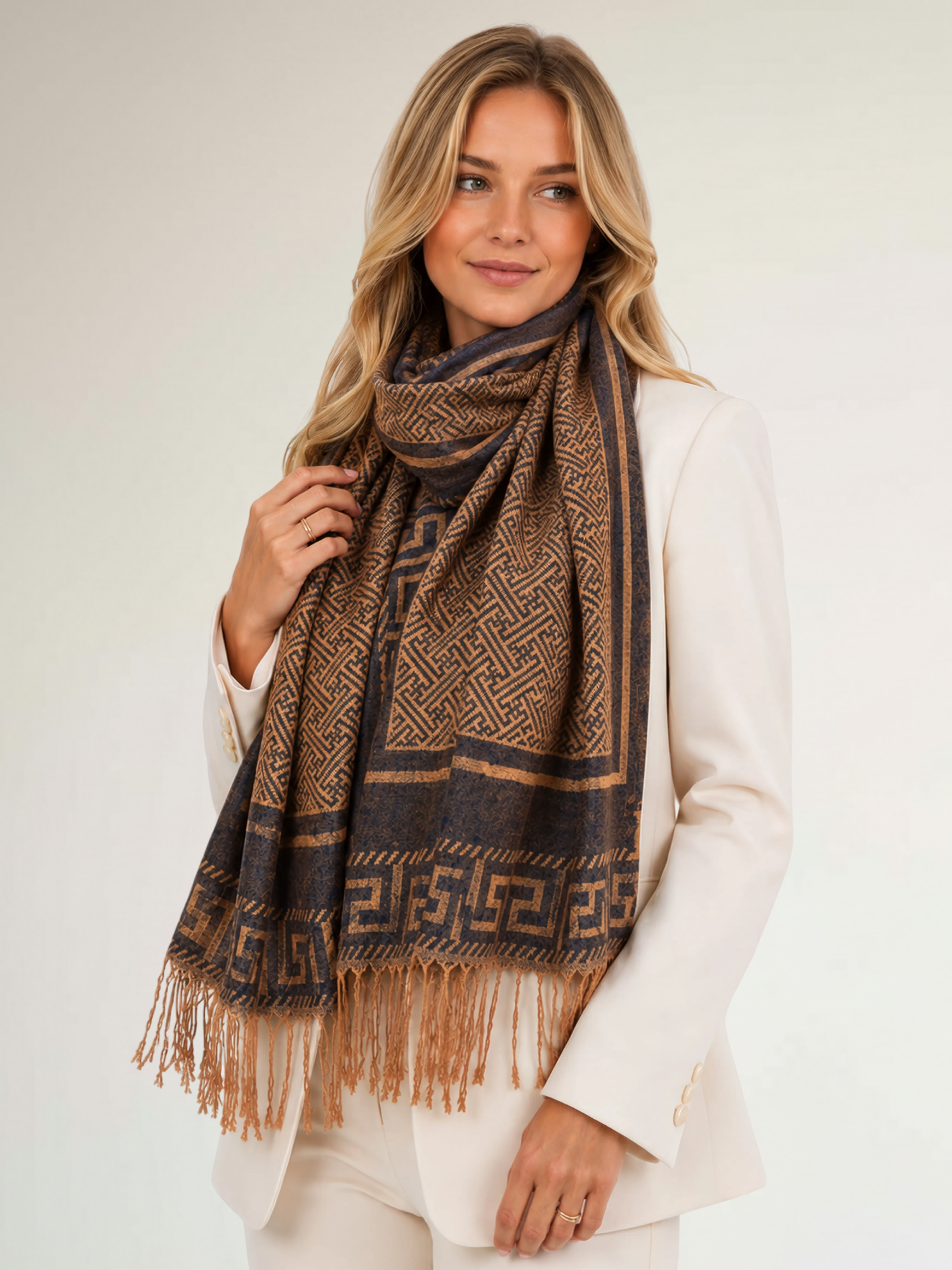 GEOMETRIC PLUM LIGHTWEIGHT PASHMINA SHAWL SCARF - A-SHU.CO.UK