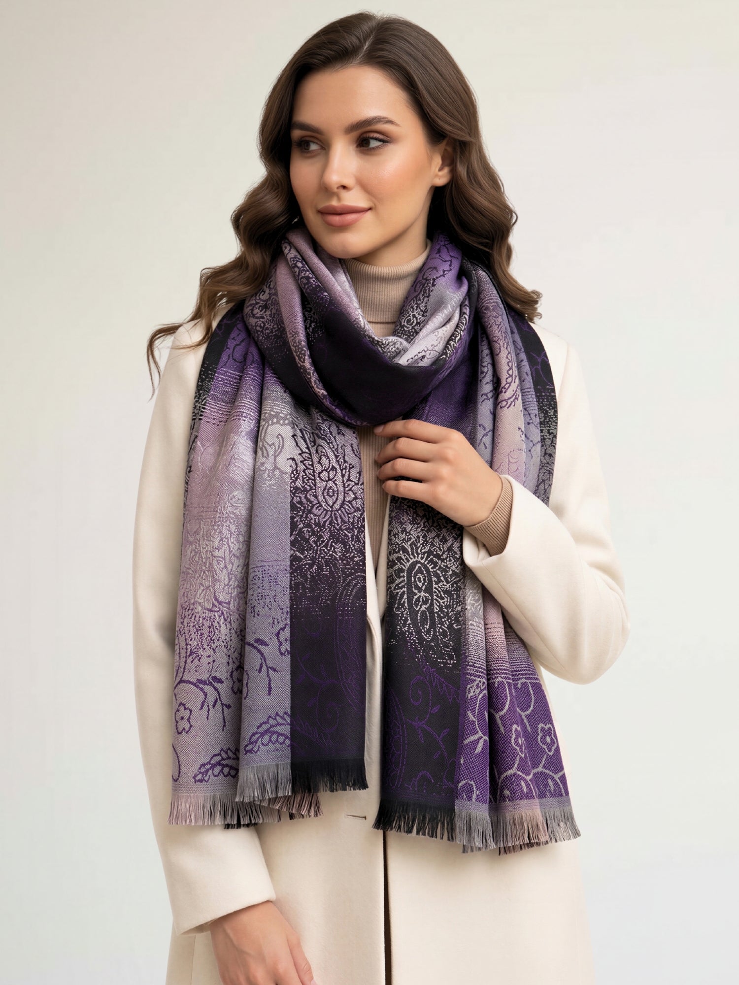 LARGE REVERSIBLE PURPLE OMBRE PAISLEY PRINT PASHMINA SHAWL SCARF WRAP
