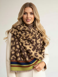 LIME CASHMERE BLEND COLOURFUL LEOPARD PRINT SCARF