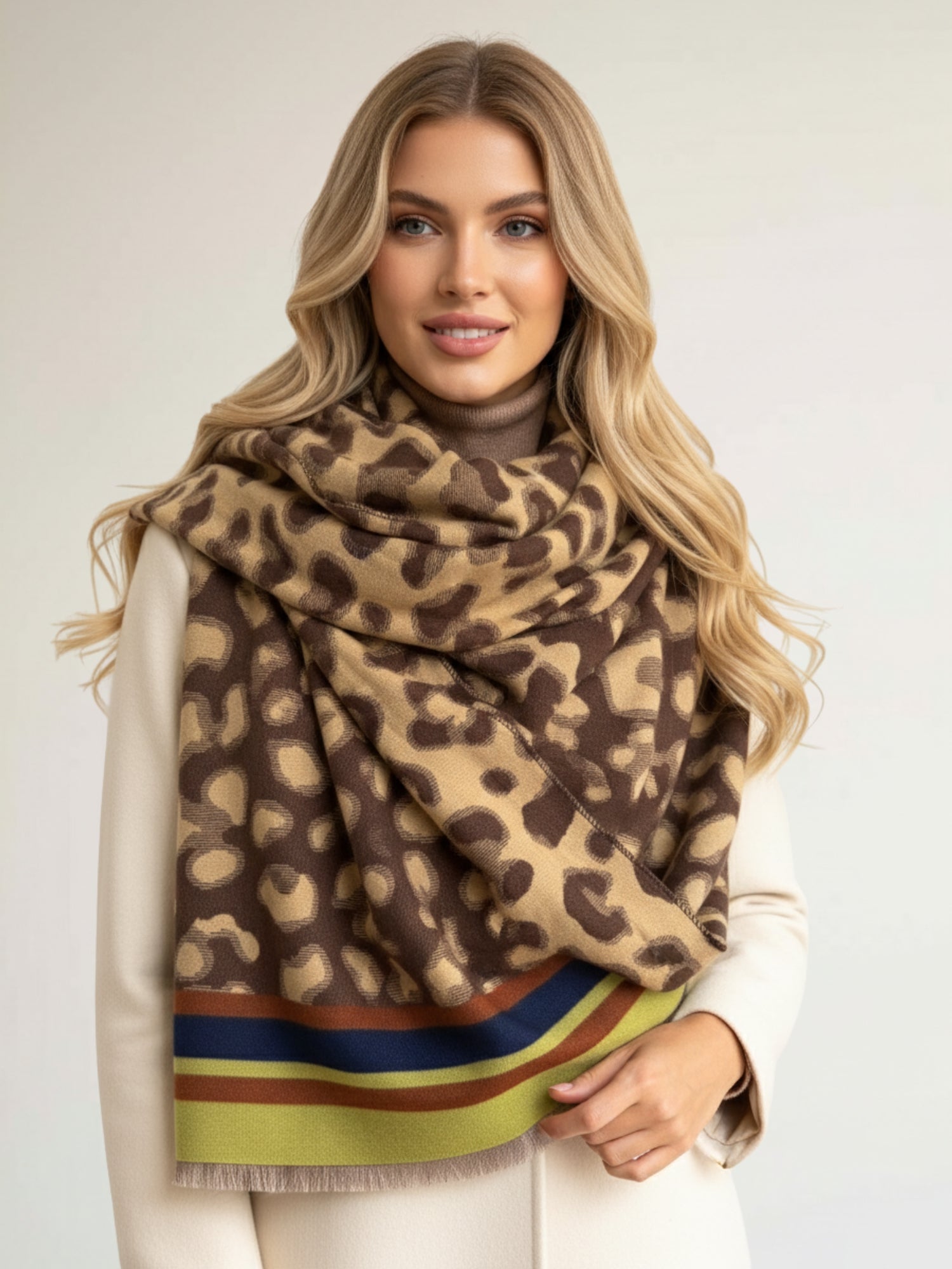 LIME CASHMERE BLEND COLOURFUL LEOPARD PRINT SCARF