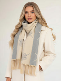 CASHMERE HIGHLAND COW PRINT REVERSIBLE WINTER SHAWL BLANKET SCARF - CREAM
