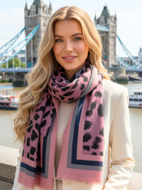 LARGE PINK STRIPE LEOPARD PRINT SCARF