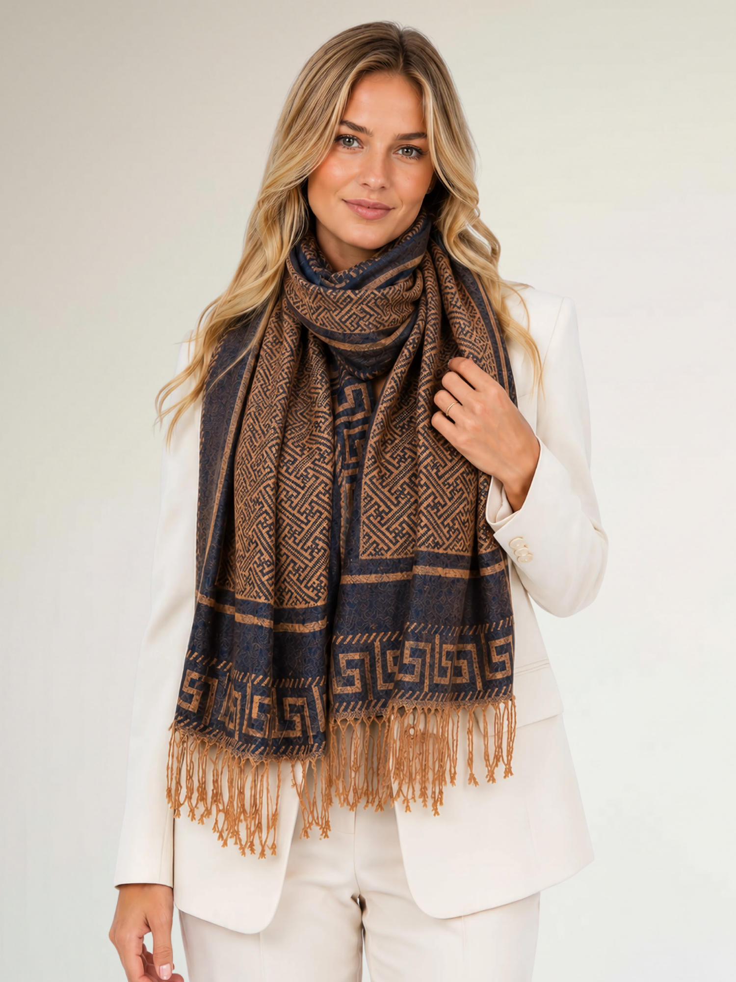 GEOMETRIC PLUM LIGHTWEIGHT PASHMINA SHAWL SCARF - A-SHU.CO.UK