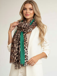 LARGE GREEN SNAKESKIN AND LEOPARD PRINT SCARF