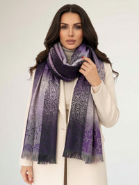 LARGE REVERSIBLE PURPLE OMBRE PAISLEY PRINT PASHMINA SHAWL SCARF WRAP