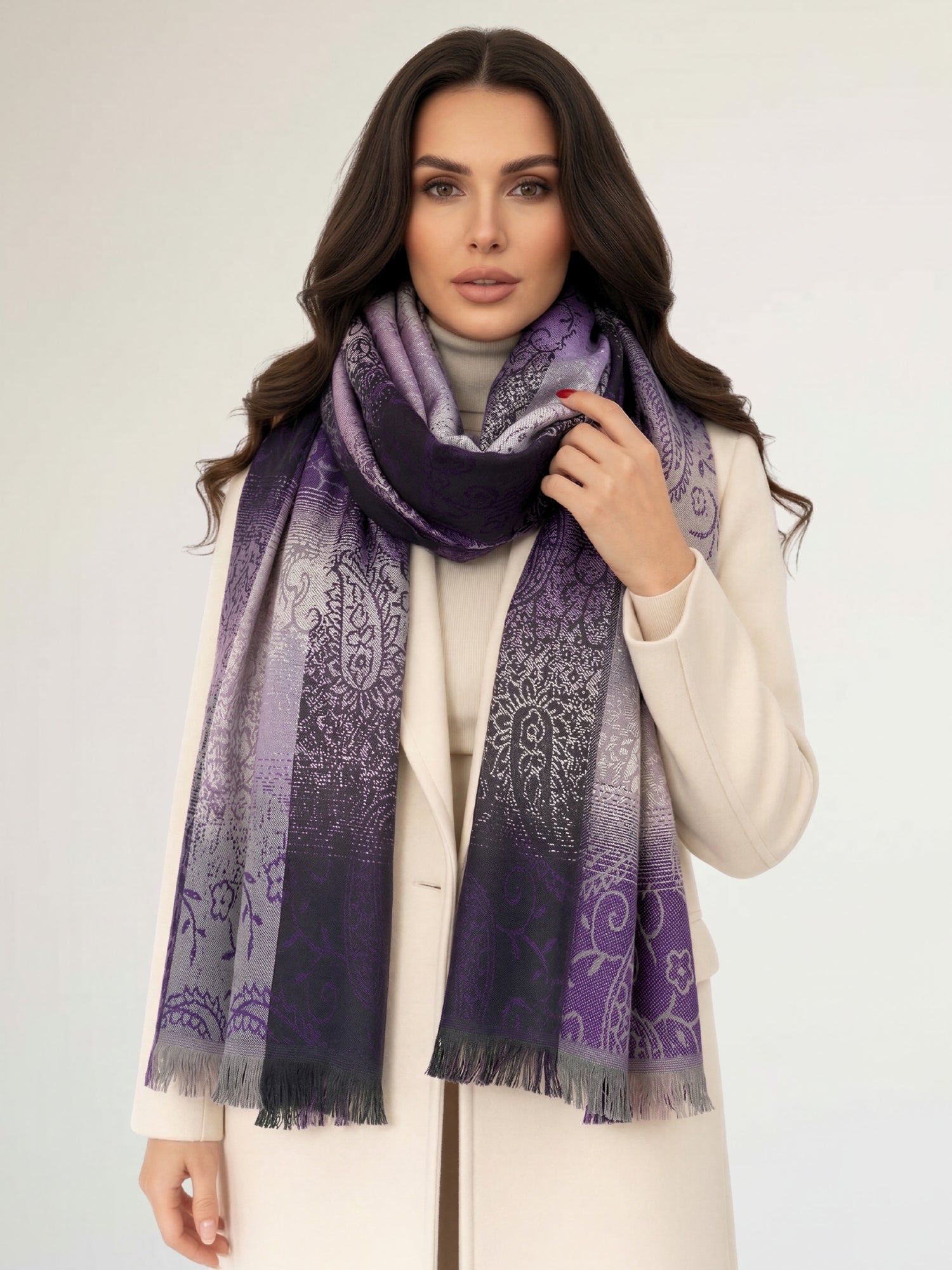 LARGE REVERSIBLE PURPLE OMBRE PAISLEY PRINT PASHMINA SHAWL SCARF WRAP