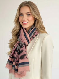 LARGE PINK STRIPE LEOPARD PRINT SCARF