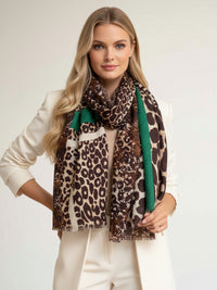 LARGE GREEN SNAKESKIN AND LEOPARD PRINT SCARF