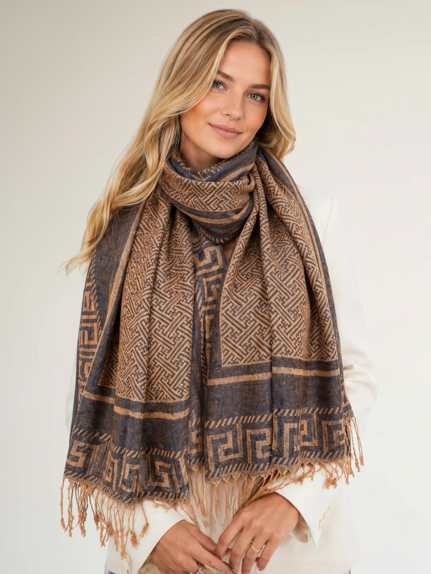 GEOMETRIC PLUM LIGHTWEIGHT PASHMINA SHAWL SCARF - A-SHU.CO.UK
