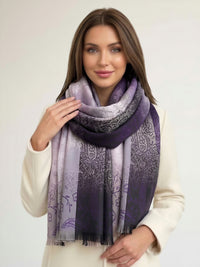 LARGE REVERSIBLE PURPLE OMBRE PAISLEY PRINT PASHMINA SHAWL SCARF WRAP