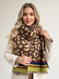 LIME CASHMERE BLEND COLOURFUL LEOPARD PRINT SCARF