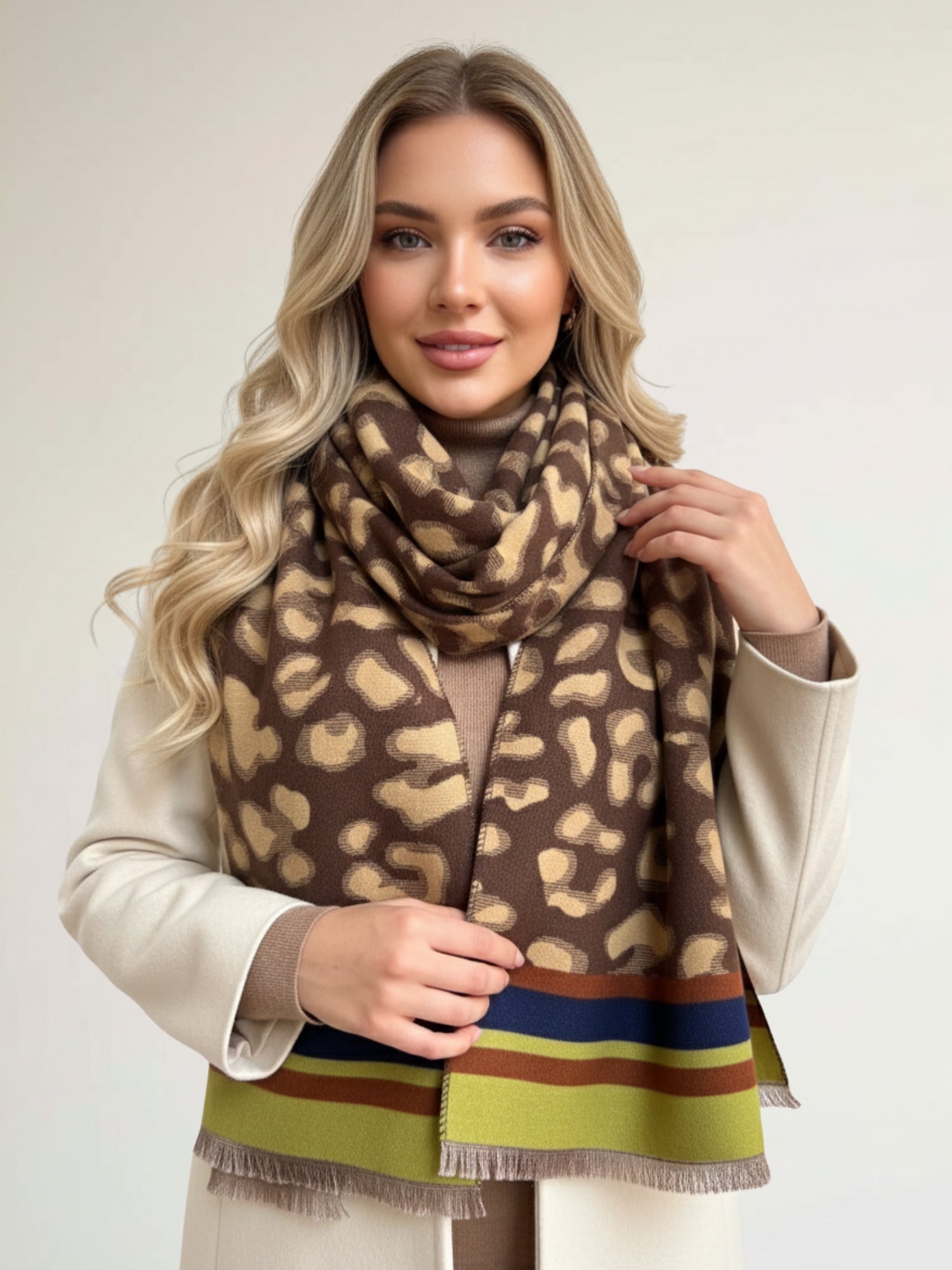 LIME CASHMERE BLEND COLOURFUL LEOPARD PRINT SCARF