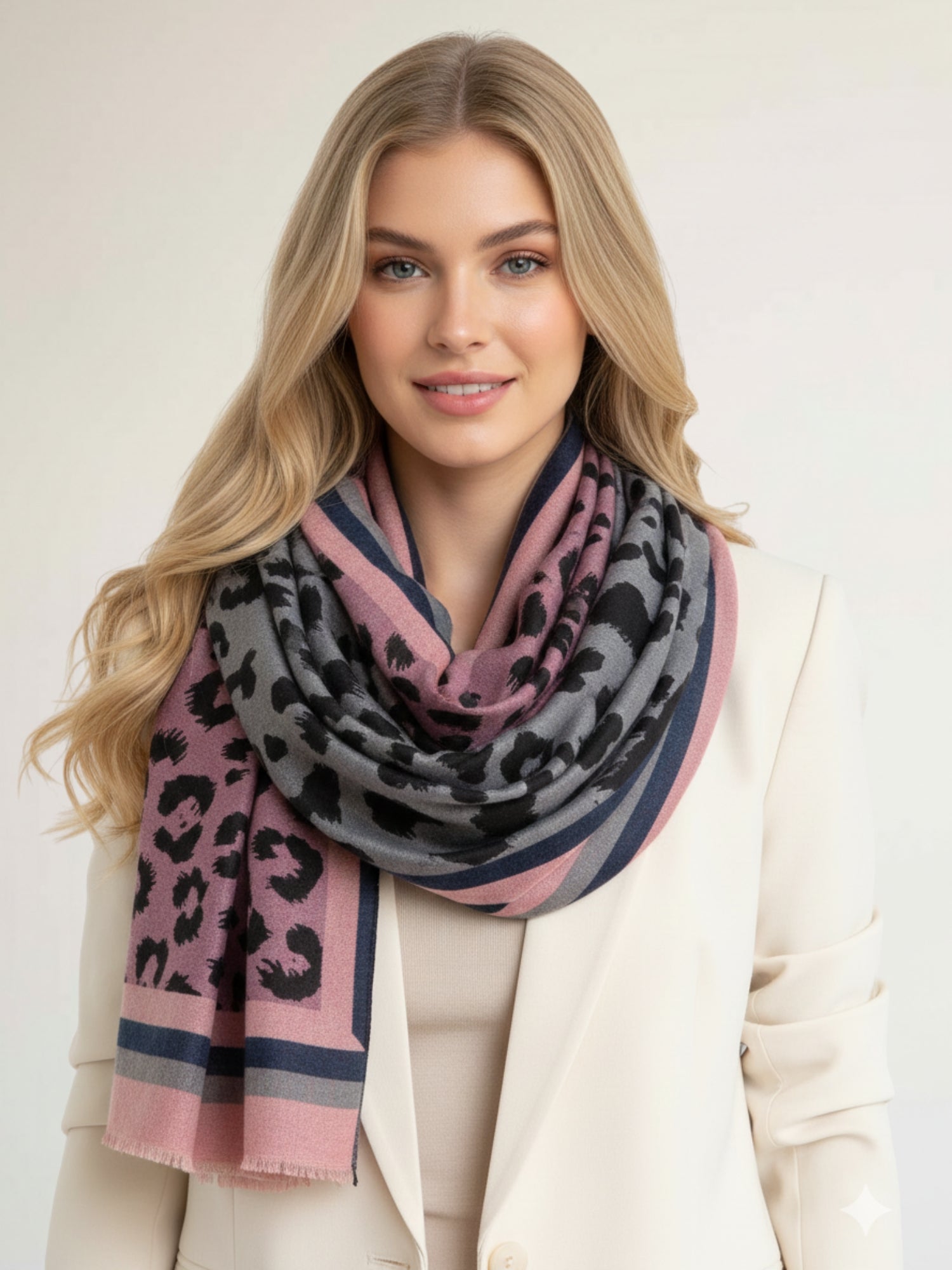 LARGE PINK STRIPE LEOPARD PRINT SCARF